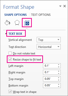 انتخاب شکل تغییر اندازه را متناسب با متن در فرم Format Shape قرار دهید