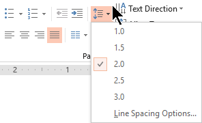 گزینه های منوی خط فاصله بر روی نوار به شما اجازه می دهد یک فضای، دو فضای یا سایر گزینه های فاصله خطوط عمودی را انتخاب کنید.