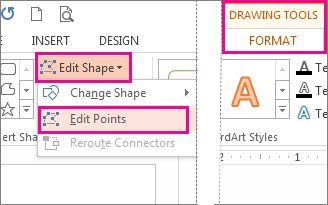 ویرایش دستورات امتیاز را از Edit Shapes در زبانه Format Tools Drawing Tools باز کرده است