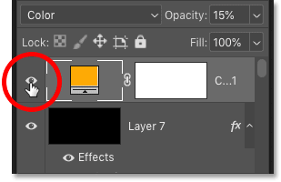 روشن کردن و خاموش کردن لایه پرش با نماد visiblity در پنل لایه های Photoshop