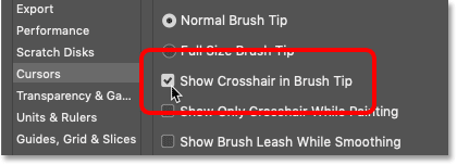گزینه Show Crosshair in Brush Tip در Photoshop